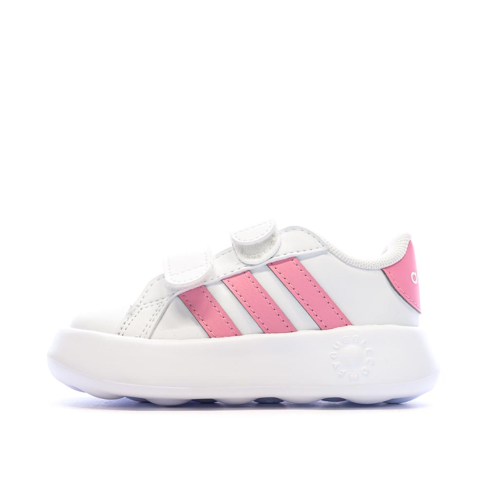 Baskets Blanches/Roses Bébé Fille Adidas Grand Court 2.0 pas cher