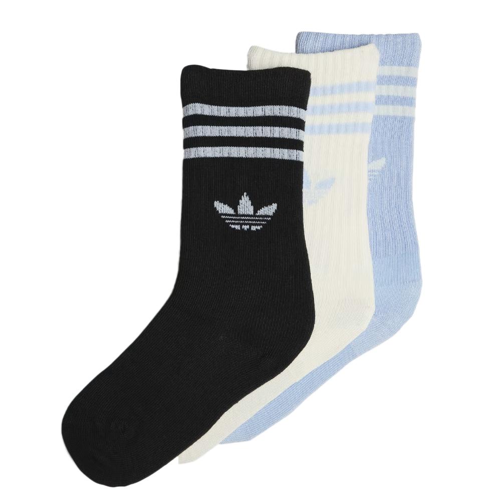 3x Paires de Chaussettes Noires/Bleu/Blanches Fille Adidas Crew Sock pas cher