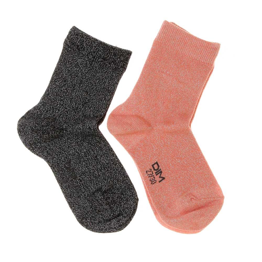 2x Paires de Chaussettes Montantes Rose/Gris à Motifs Fille Dim Fantaisie pas cher