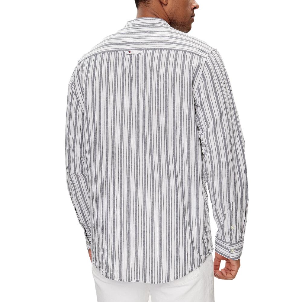 Chemise Manches Longues Bleu/Blanc Homme Tommy Hilfiger Mao Stripe Linen vue 2