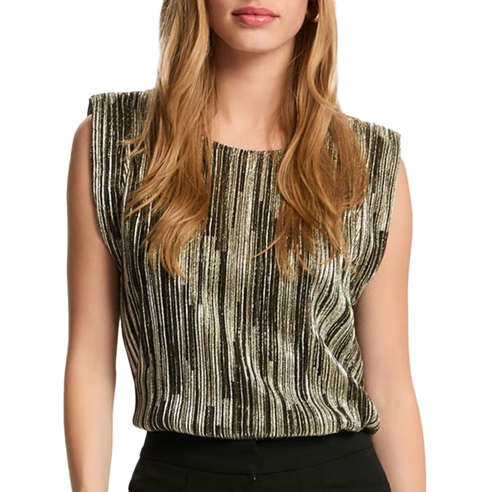 T-Shirt Noir/Doré Femme Morgan Plisse Foil pas cher