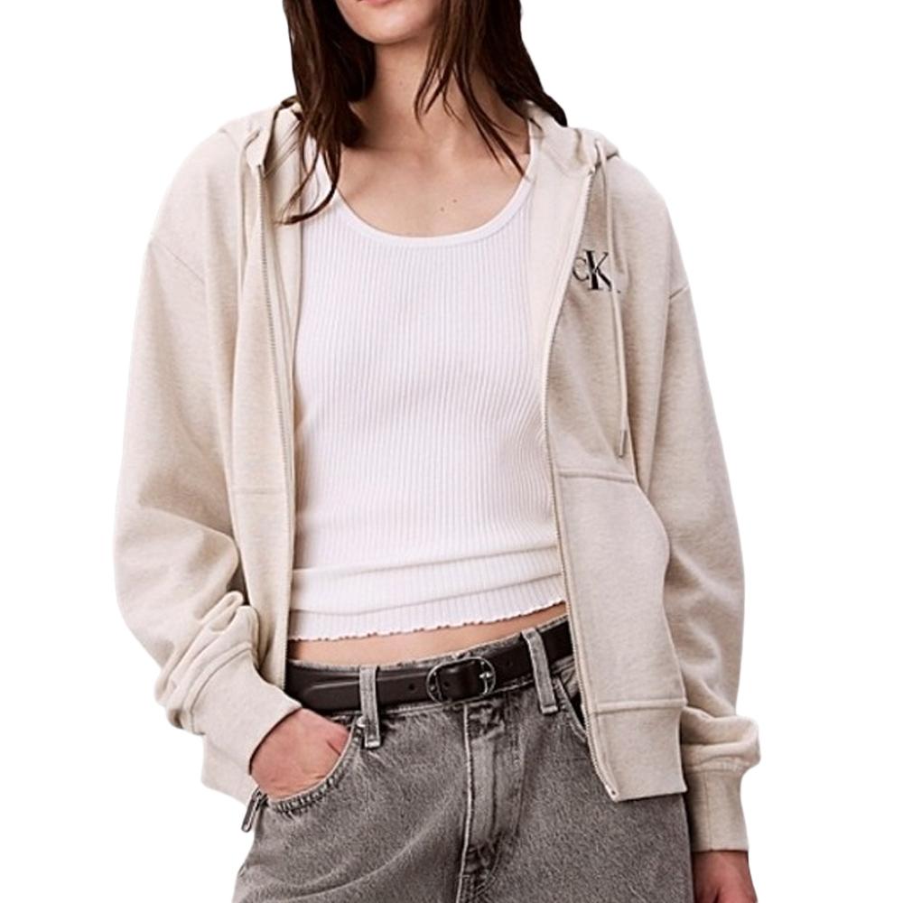 Sweat Zippé Gris Femme Calvin Klein Jeans Monologo French pas cher