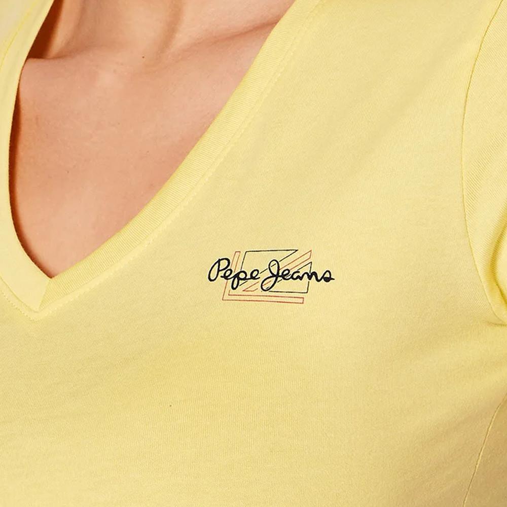 T-shirt Jaune Femme Pepe Jeans Bleu N vue 3