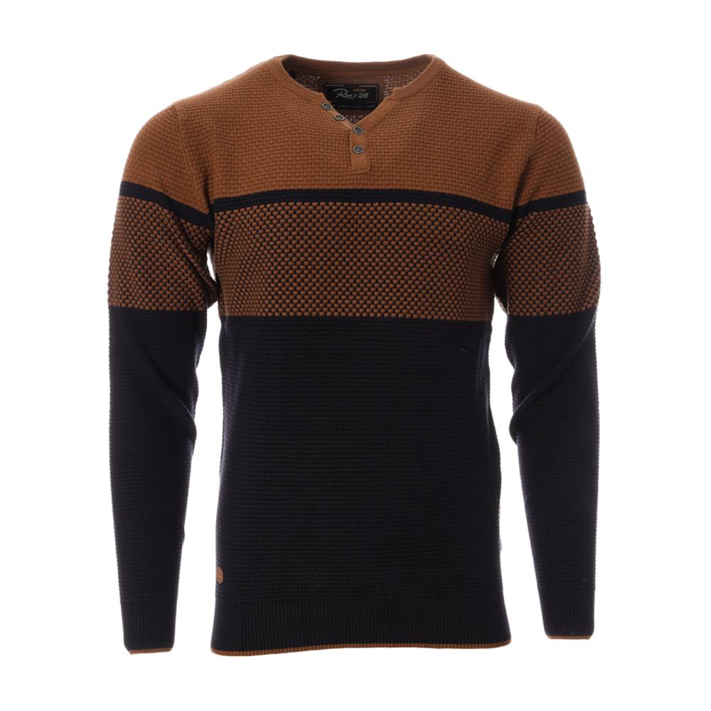 Pull Marron/Marine Homme RMS26 60963 pas cher
