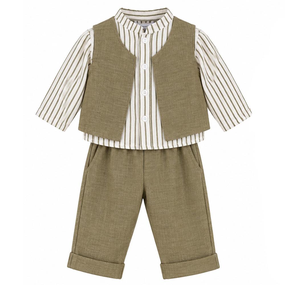 Ensemble Kaki/Blanc Bébé P'tit Mome Lucas pas cher
