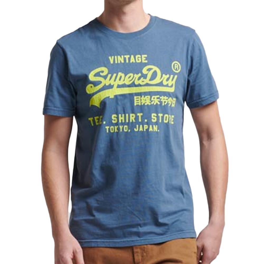 T-shirt Bleu Homme Superdry Neon Vl pas cher