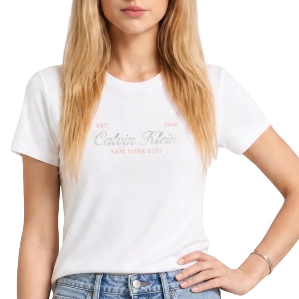 Camiseta blanca de mujer Calvin Klein Jeans Classic Script barato