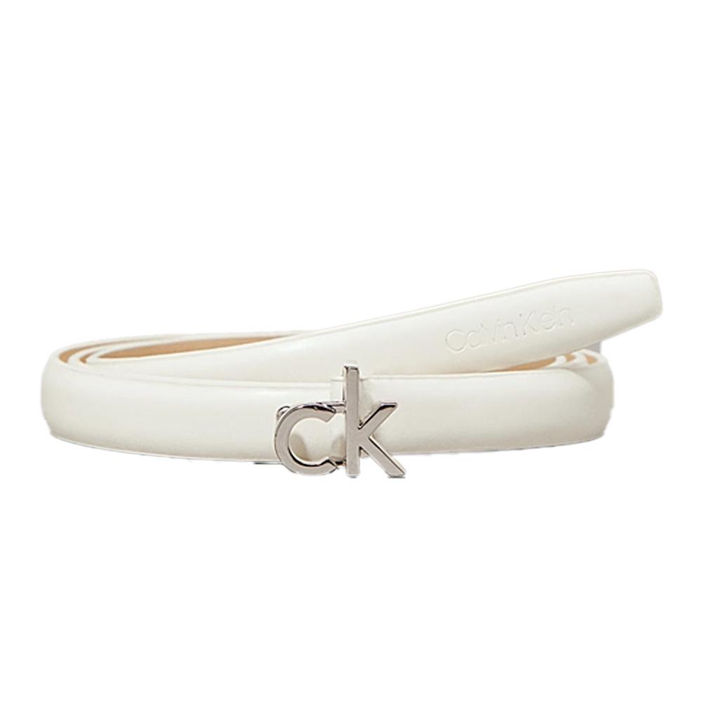 Ceinture Blanche Femme Calvin Klein Jeans Ck Buckle Skinny pas cher
