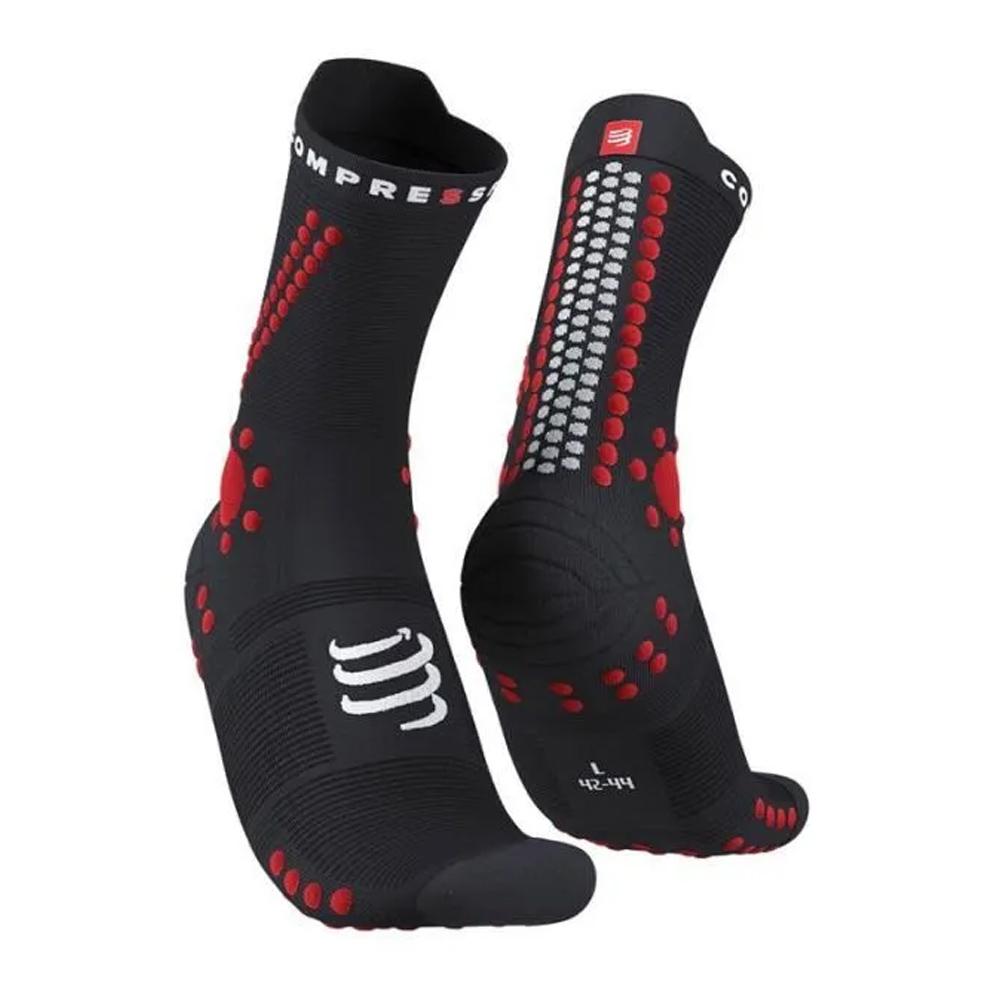 X1 Paire de Chaussettes Trail Noir/Rouge Mixte Compressport Pro Racing Socks pas cher