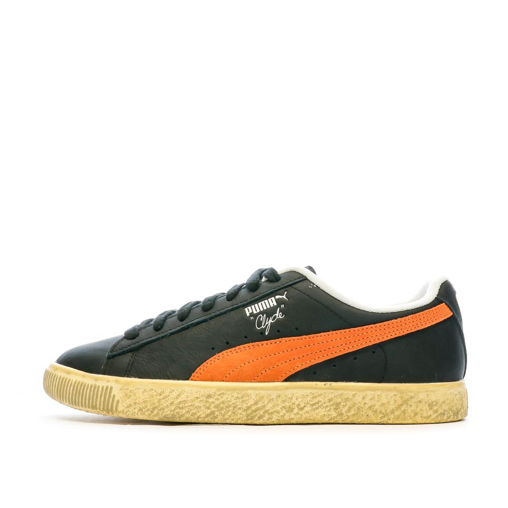 Baskets Noir/Orange Homme Puma Clyde Vintag pas cher