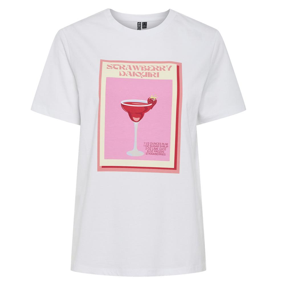 T-Shirt Blanc/Rose Femme Pieces Tess pas cher