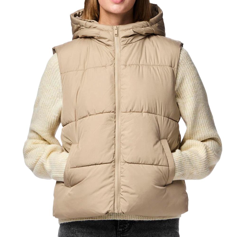 Doudoune sans manches Beige Femme Pieces New Short pas cher