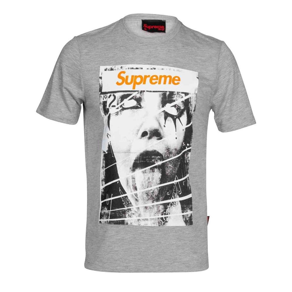 T-shirt Gris Homme Supreme Grip Magazine pas cher