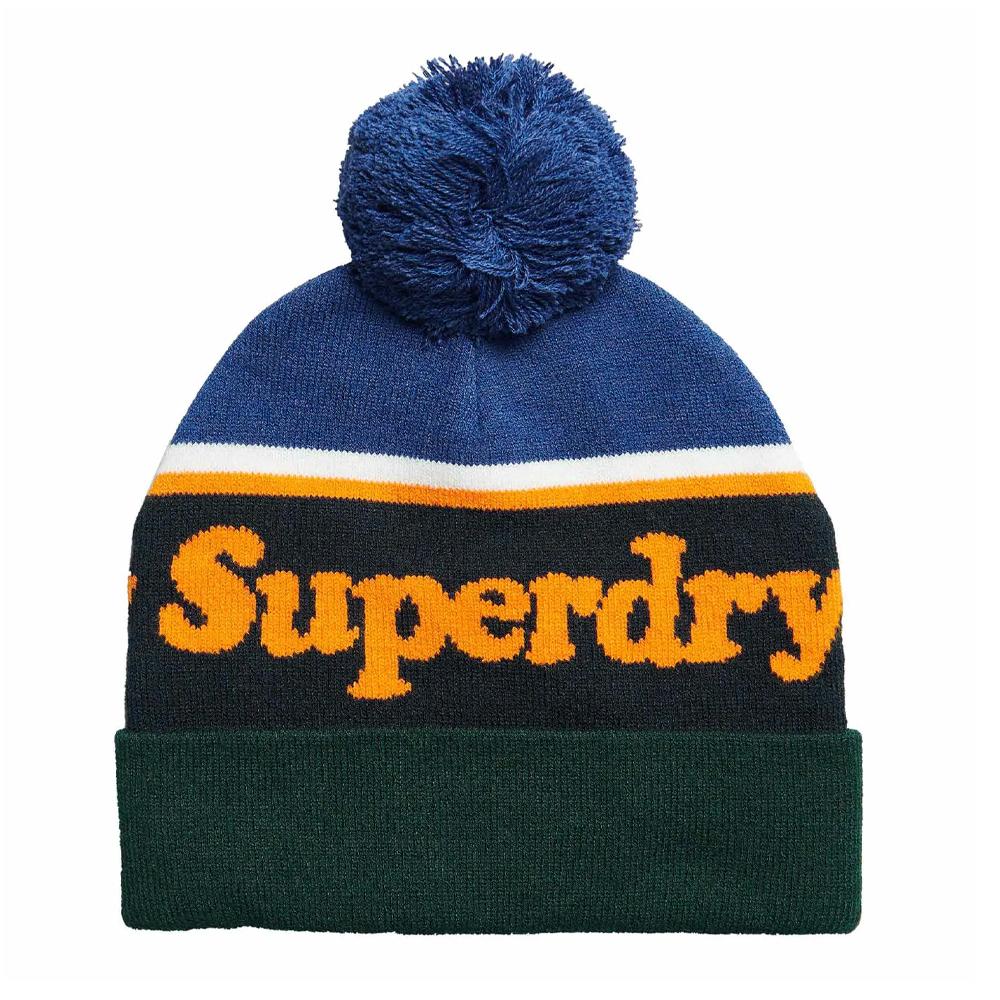 Bonnet Marine/Vert/Orange Femme Superdry Beanie pas cher