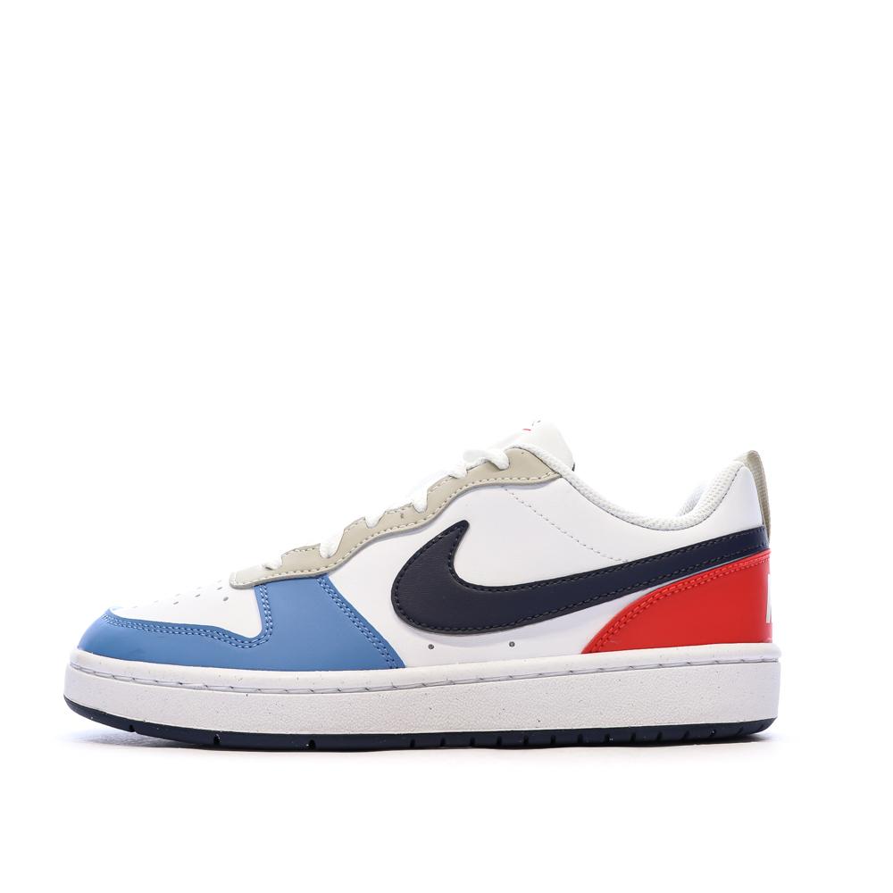 Baskets Blanches/Noires/Bleu Garçon Nike Court Borough pas cher