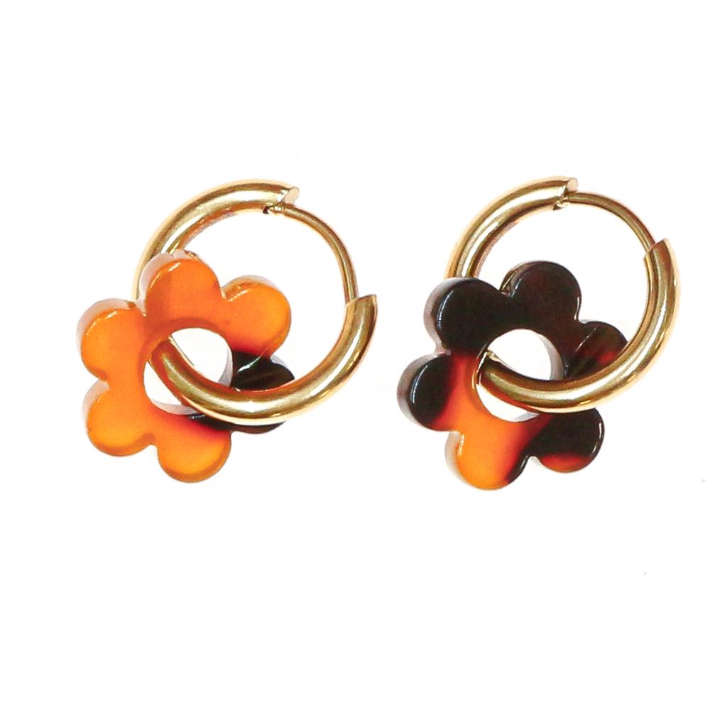 Boucles Oreilles Marron Ecaille Femme Clio Blue Fleurs 14mm pas cher