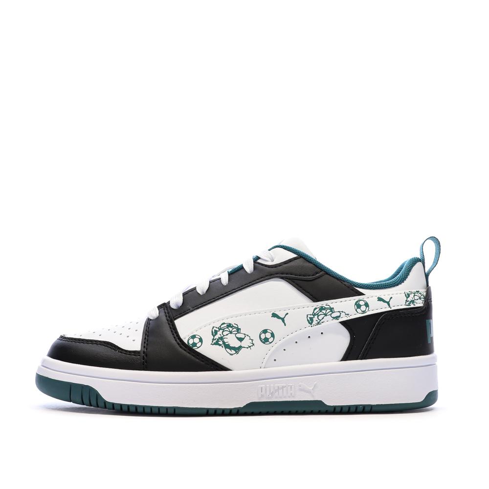 Baskets Noires/Blanches/Vertes Garçon Puma Rebound V6 pas cher