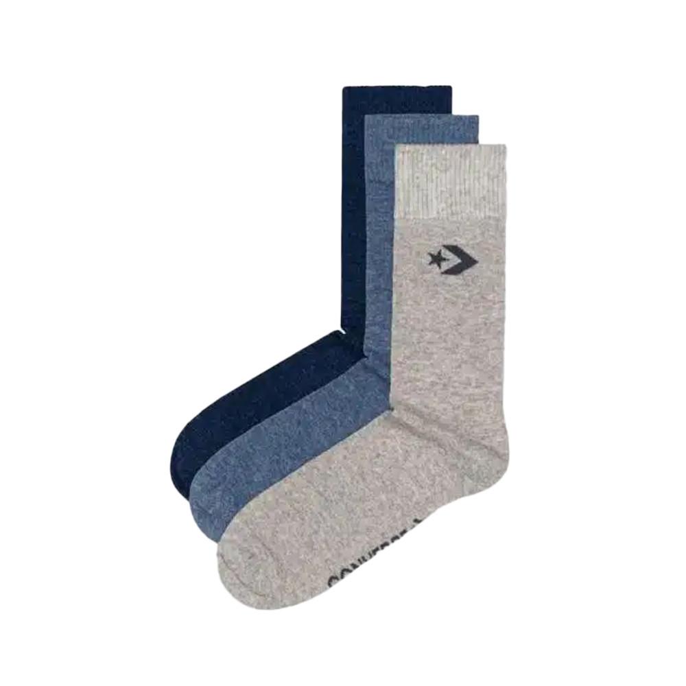 X3 Paires de Chaussettes Bleu/Gris Homme Converse Basic Crew pas cher