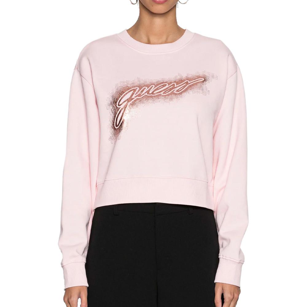 Sweat Rose Femme Guess Logo Crop pas cher