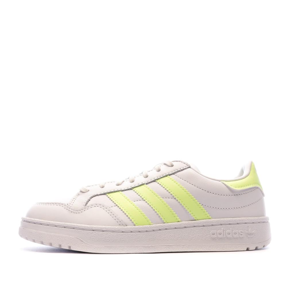 Baskets Blanche/Jaune Femme Adidas Team Court pas cher