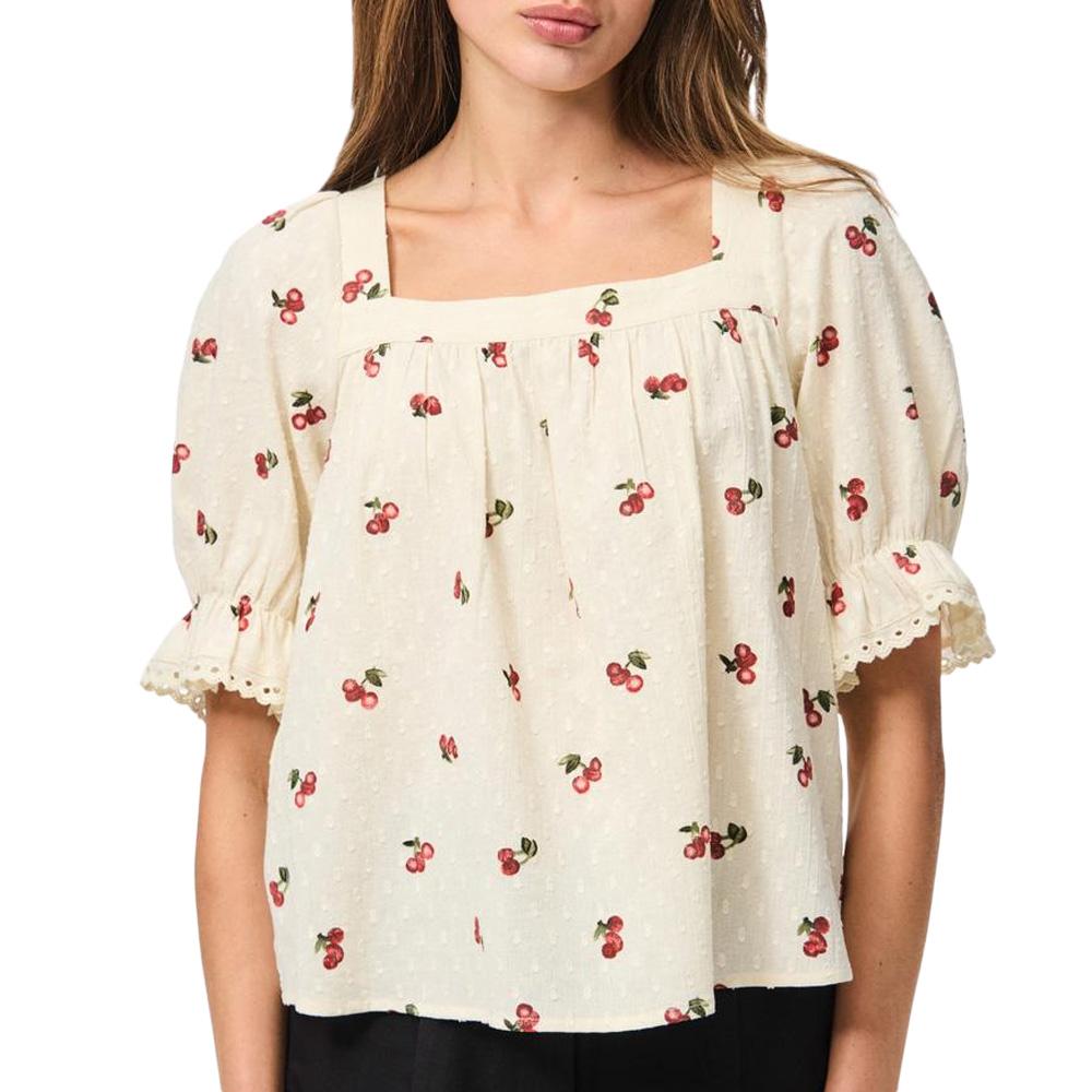 Blouse Beige Femme Pieces Pcthea 3/4 Square Neck pas cher