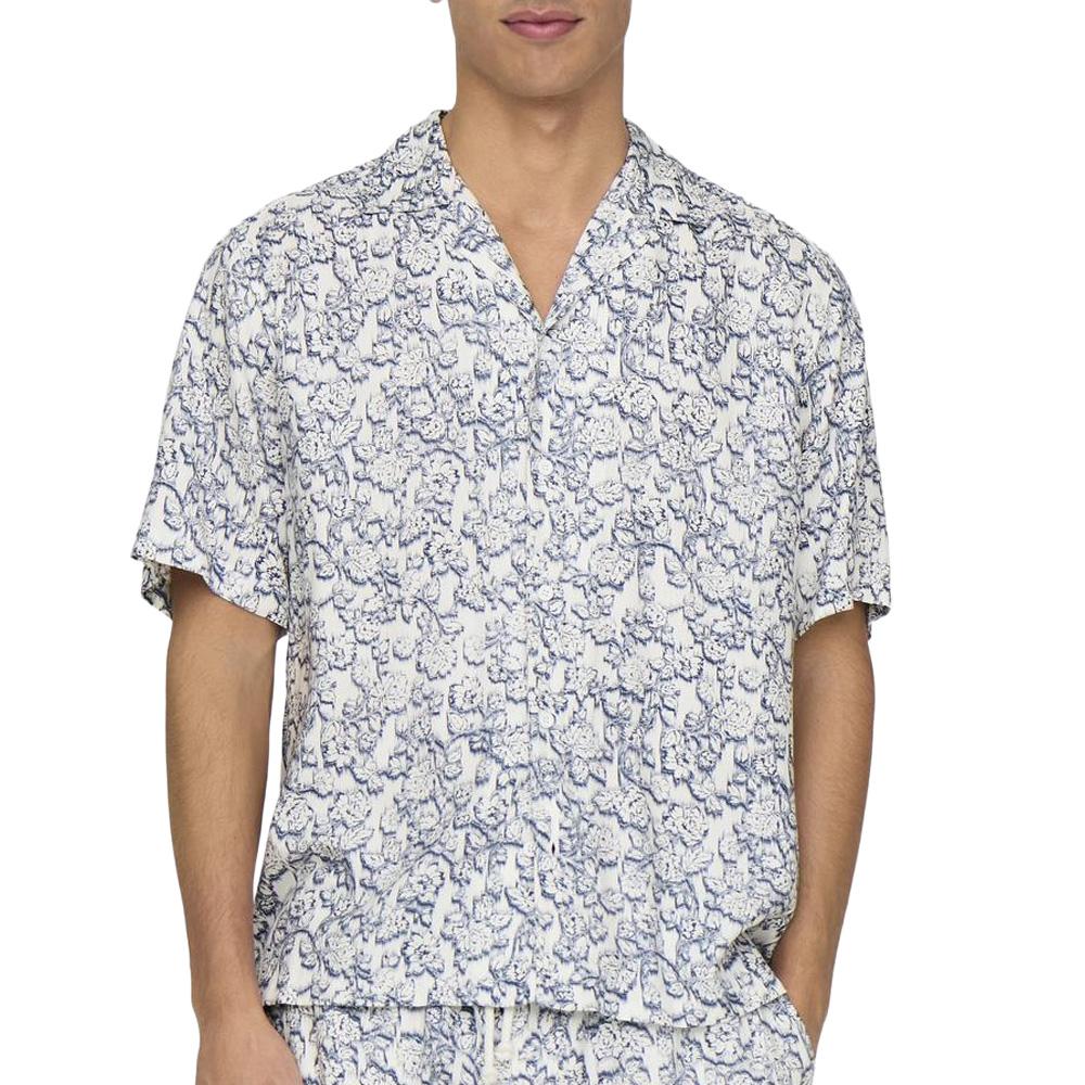 Chemise Bleu/Blanc Homme Only & Sons Life Resort pas cher