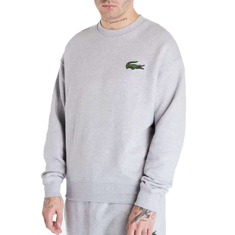 Sweat Gris Homme Lacoste loose fit avec badge crocodile pas cher