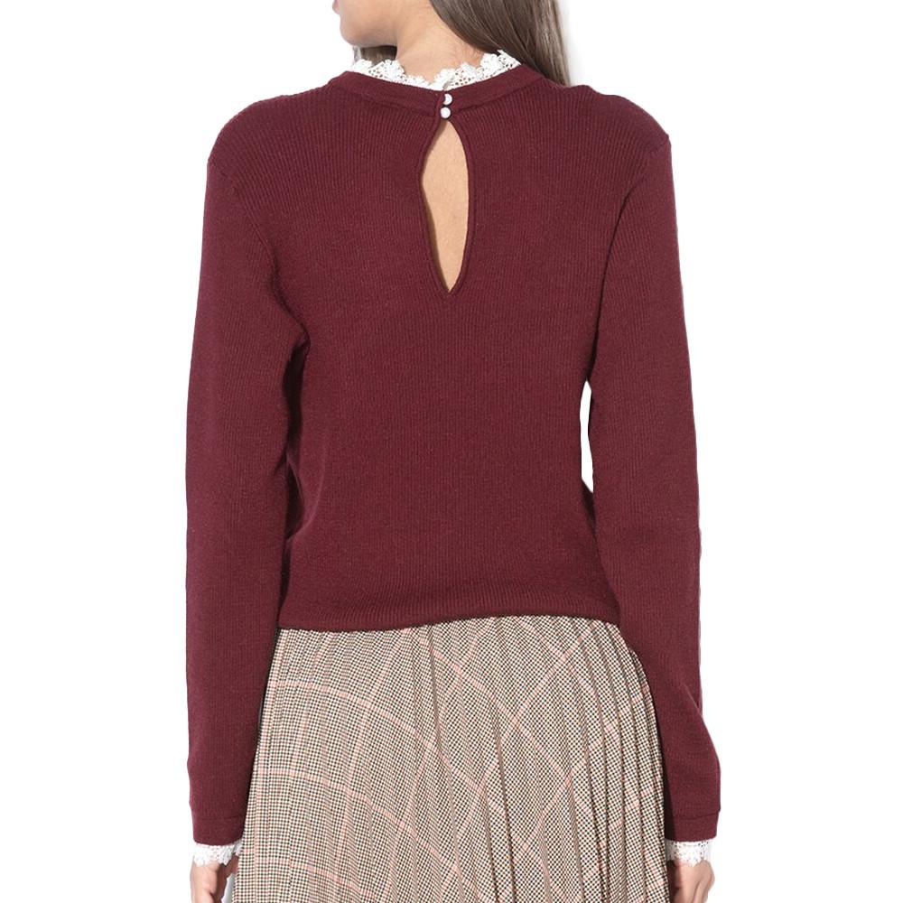 Pull Bordeaux et dentelle femme Vila Ulle vue 2