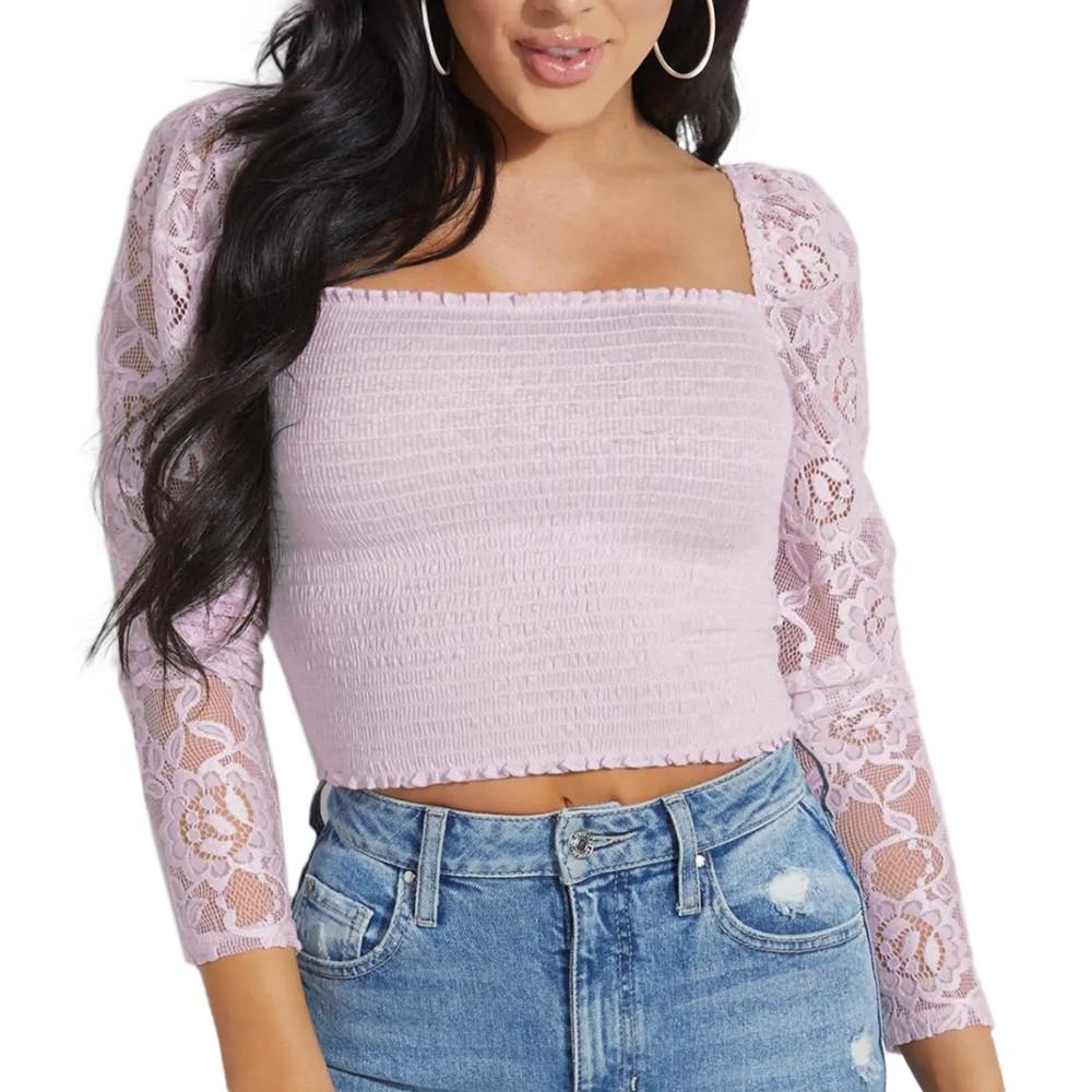 Top Mauve/Dentelle Femme Guess Nila pas cher