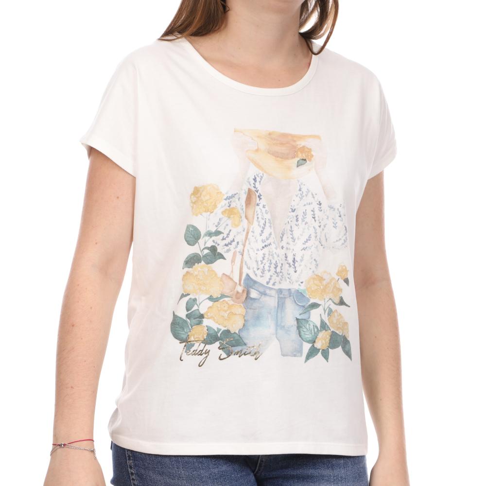 T-shirt Blanc Femme Teddy Smith Rose pas cher