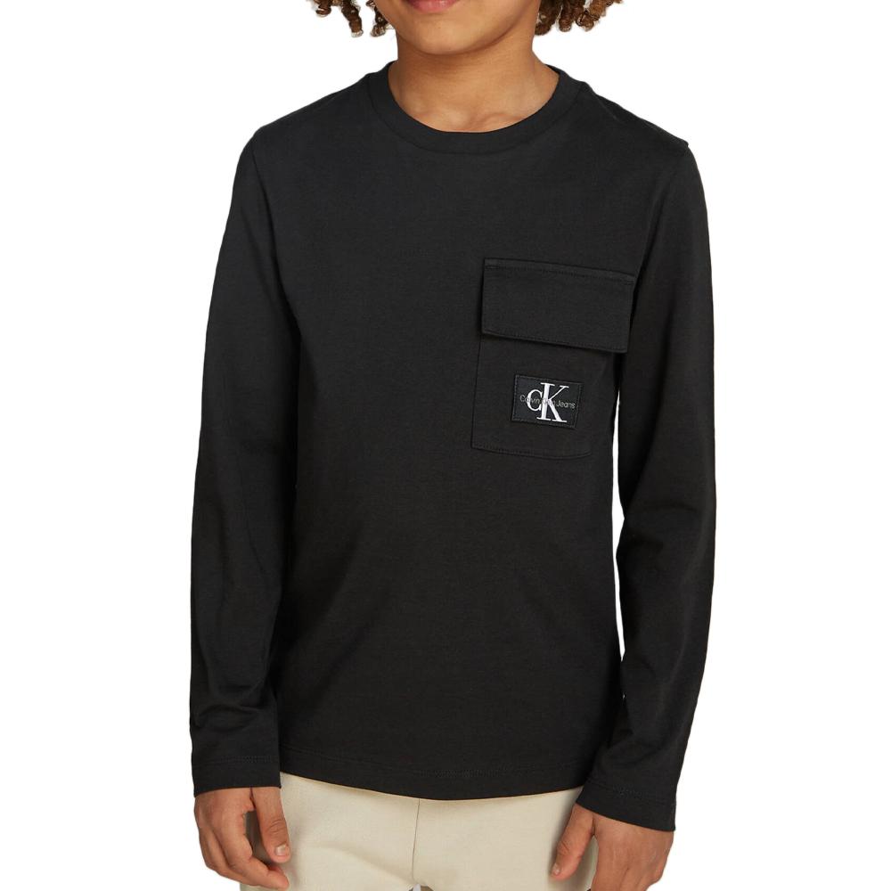 T-shirt Manches Longues Noir Garçon Calvin Klein Jeans Badge pas cher