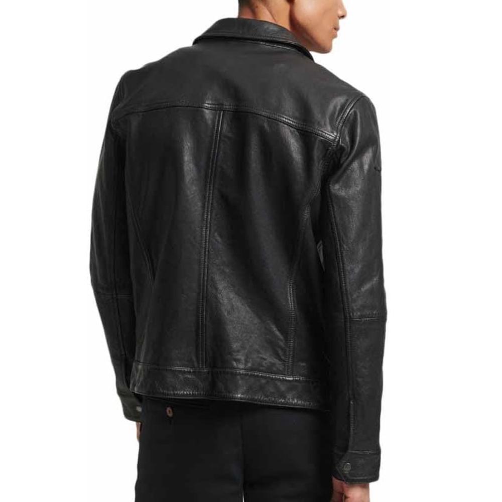 Veste En Cuir Noir Homme Superdry Studios vue 2