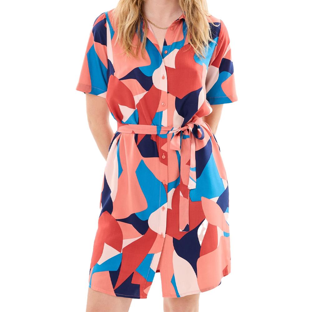 Robe Chemise Rose/Bleu Femme Pieces Canisty pas cher