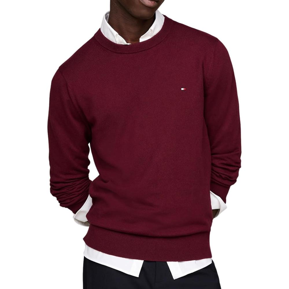 Pull Bordeaux Homme Tommy Hilfiger Essential Crew pas cher