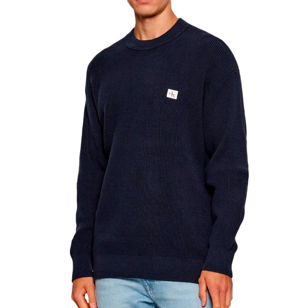 Pull Marine Homme Calvin Klein Jeans Waffle pas cher