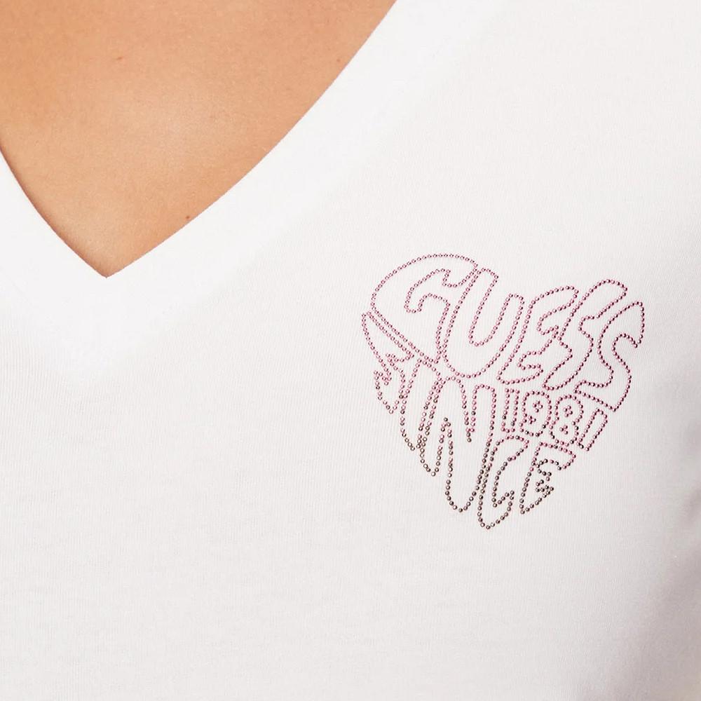 T-shirt Blanc Femme Guess Mini Heart vue 3