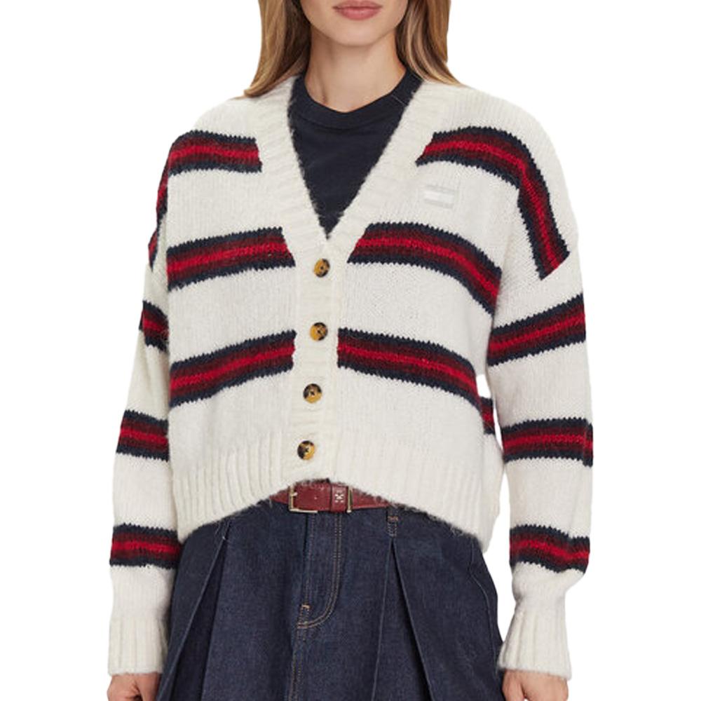 Gilet Ecru à Rayures Femme Tommy Hilfiger Tjw Badge Stripe pas cher