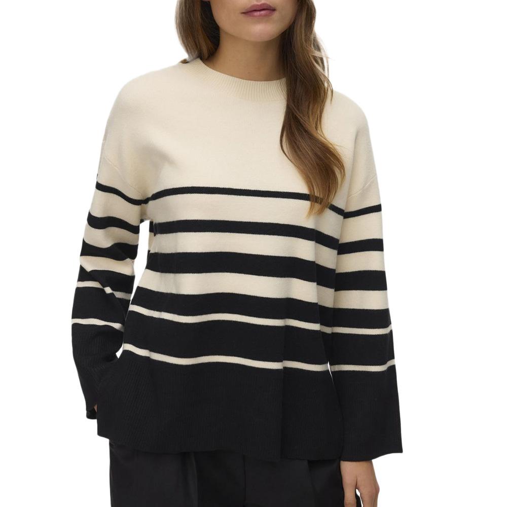 Pull Beige/Noir à rayures Femme Vero Moda Saba pas cher
