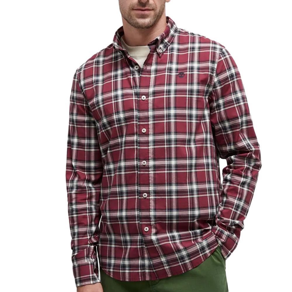 Chemise à Carreaux Marine/Bordeaux Homme Timberland Poplin pas cher