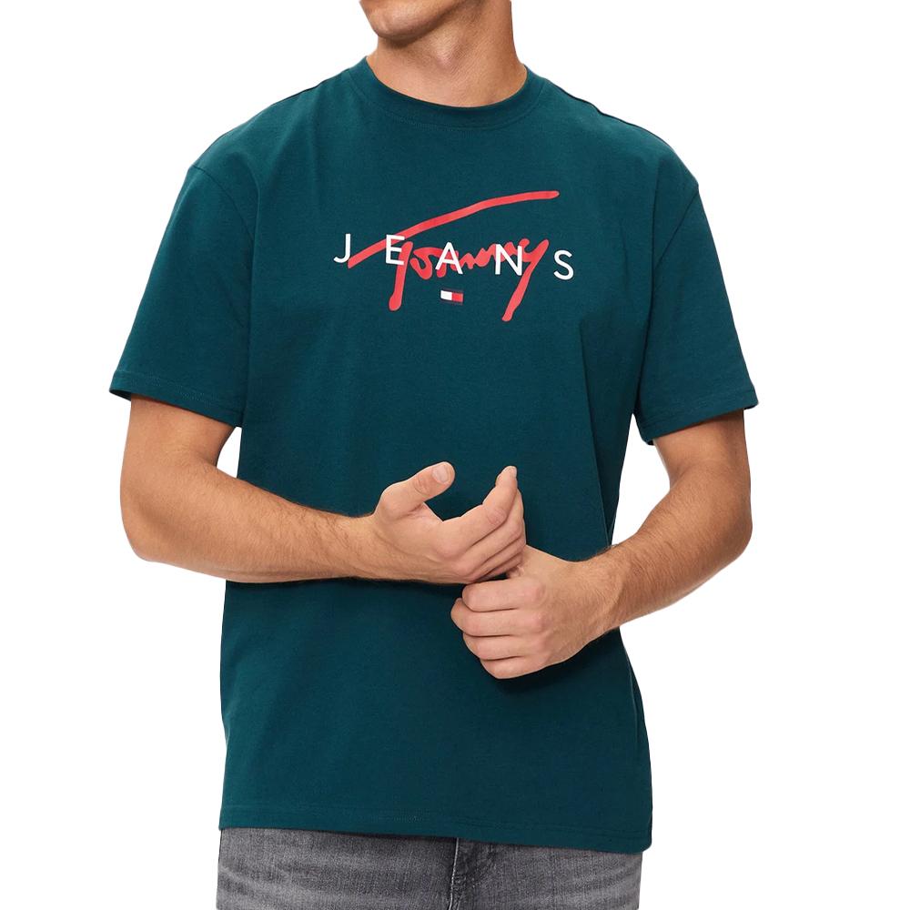 T-shirt Vert Emeraude Homme Tommy Hilfiger Reg Signature pas cher