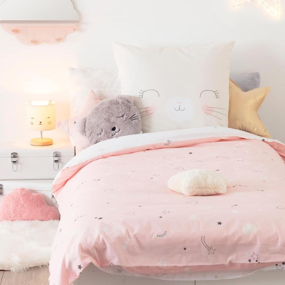 Parure de Couette Rose Fille Atmosphera Chat 140x200 vue 2