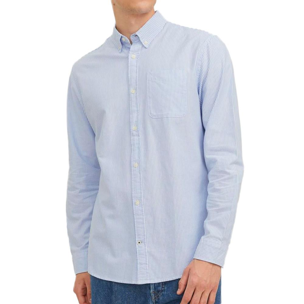 Chemise Manches longues Rayures Blanc/Bleu HommeJack & Jones Oxford pas cher