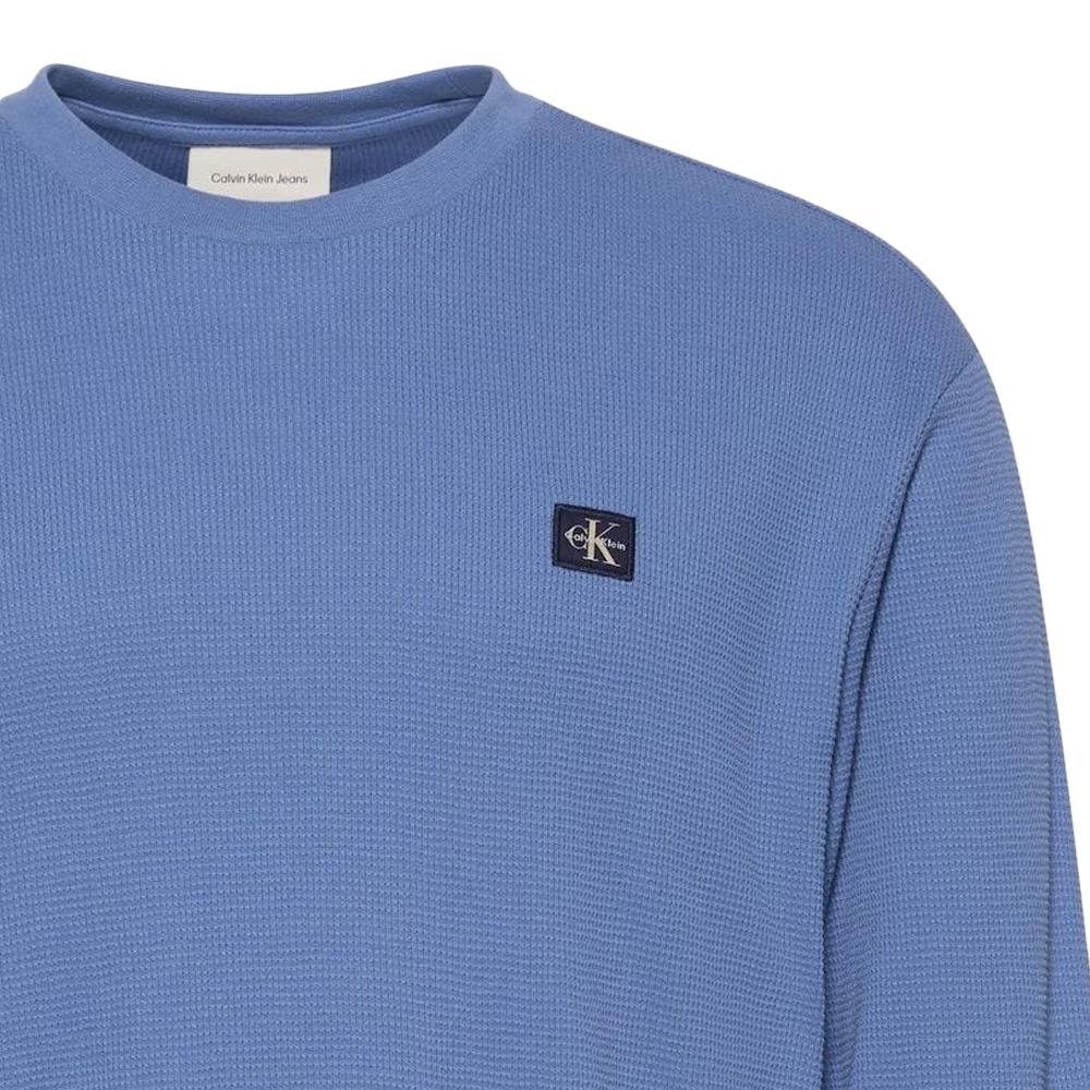 Sweat Bleu Homme Calvin Klein Jeans Waffle Badge vue 2