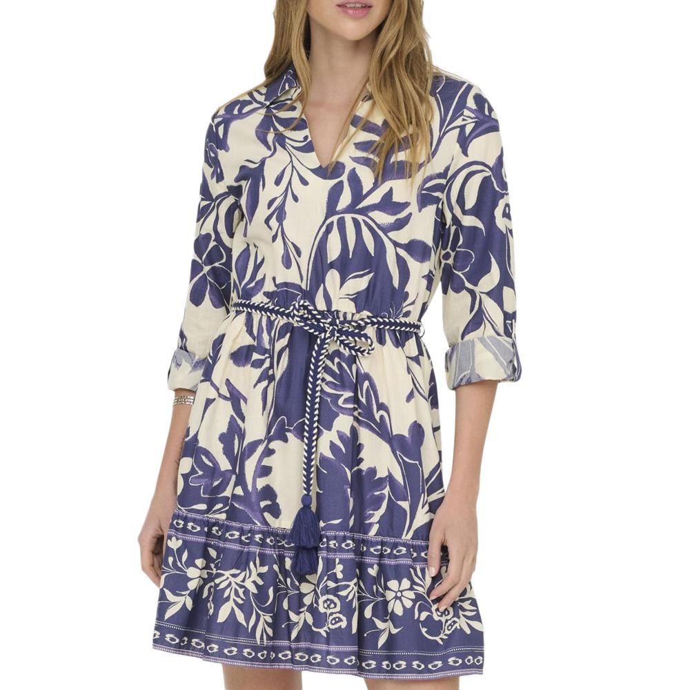 Robe Beige/Bleu Femme JDY Yanna 7/8 pas cher