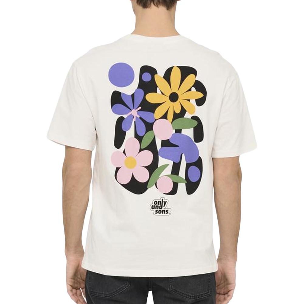 T-shirt Blanc Homme Only & Sons Flower vue 2