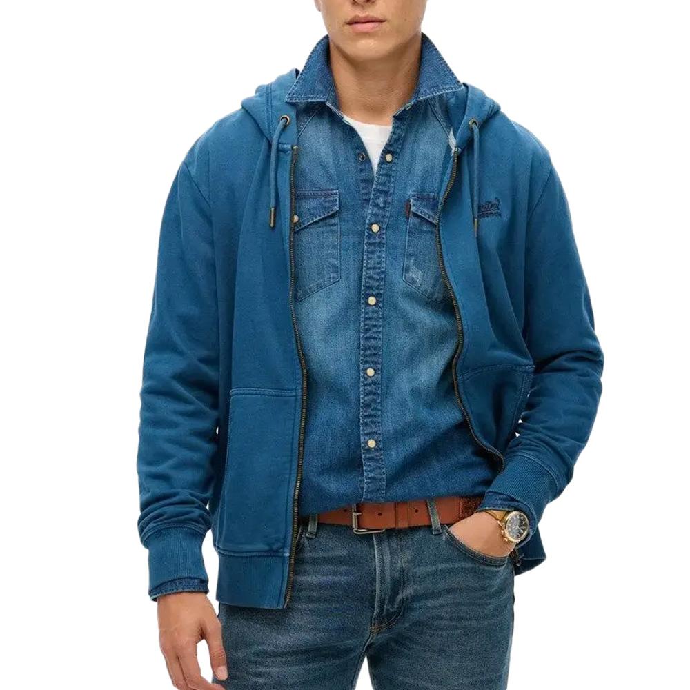 Sweat Zippé Bleu Homme Superdry Essential Washed Ziphood vue 2