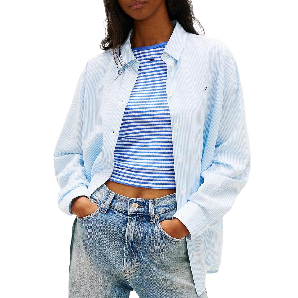 Chemise Blanc/Bleu Femme Tommy Hilfiger Tjw Rlx pas cher