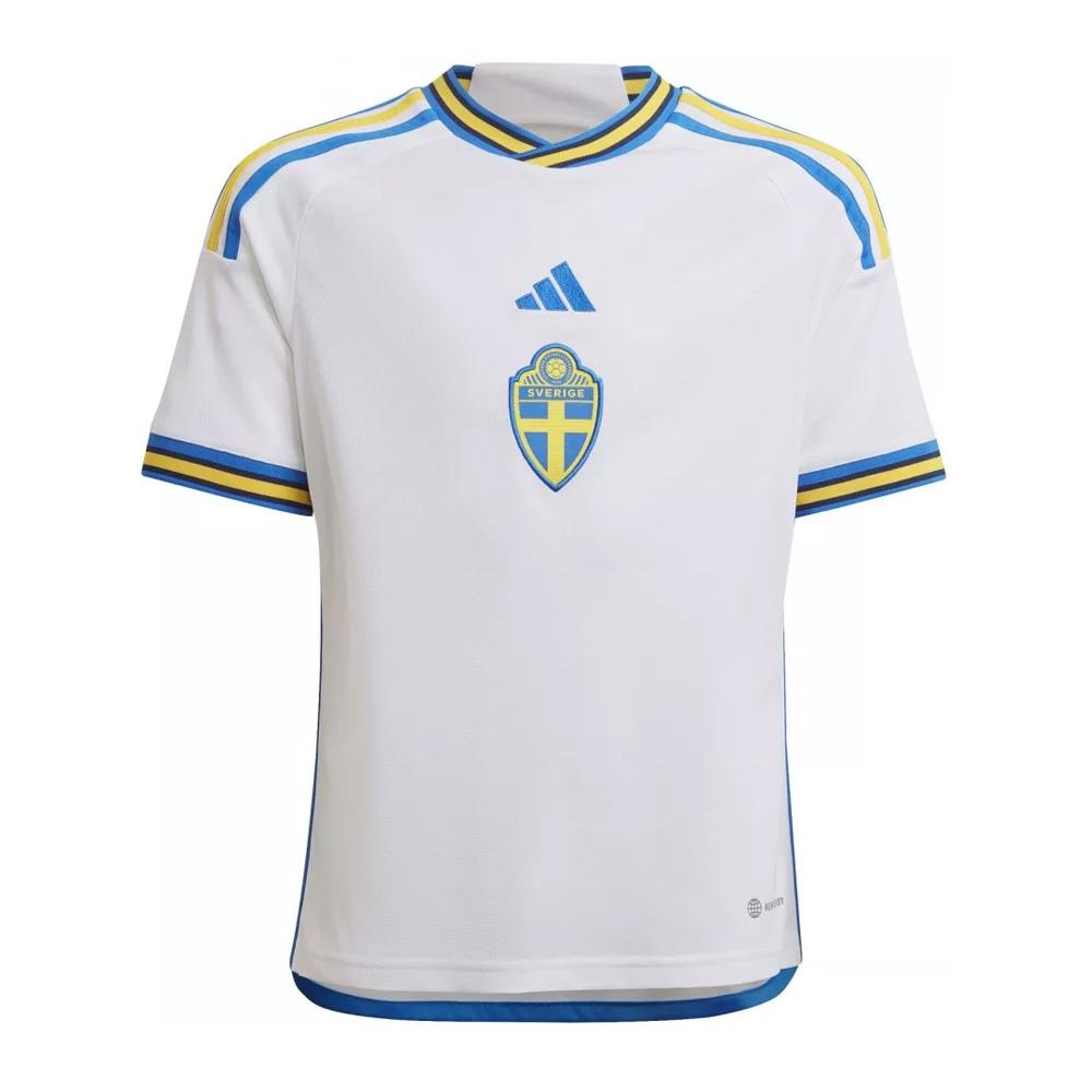 Suède Maillot de foot Blanc/Bleu/Jaune Garçon Adidas 2022 pas cher