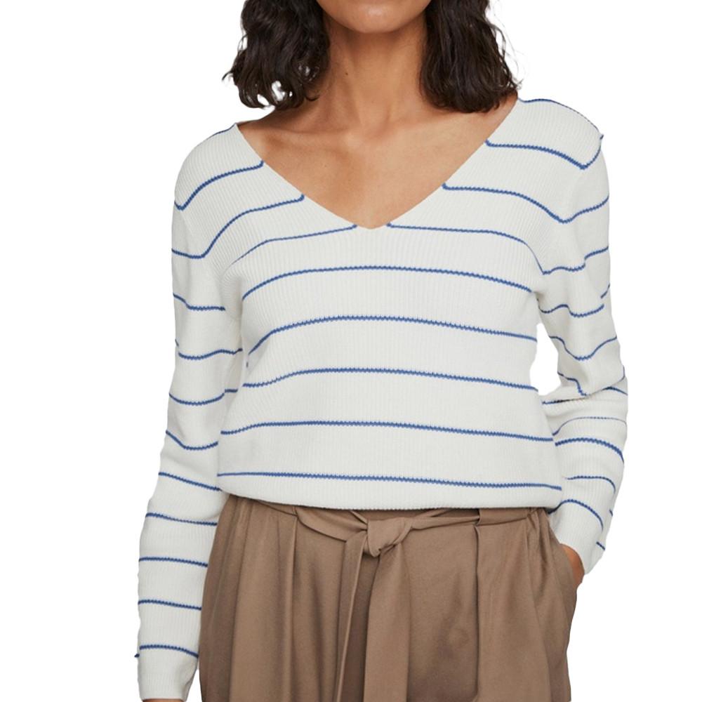 Pull Blanc à Rayures Femme Vila Chao pas cher