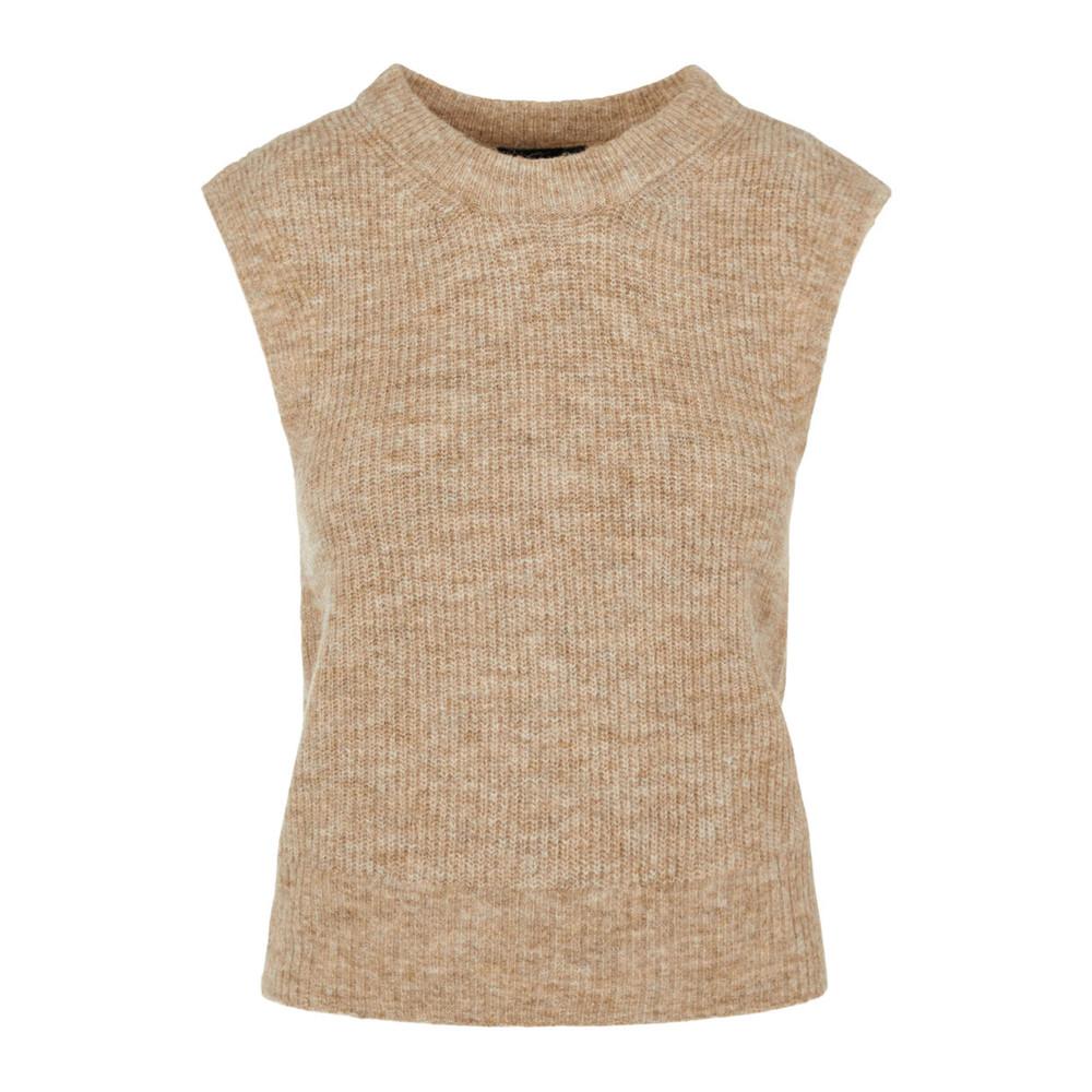 Pull Sans Manches Beige Femme Pieces Ellen vue 3